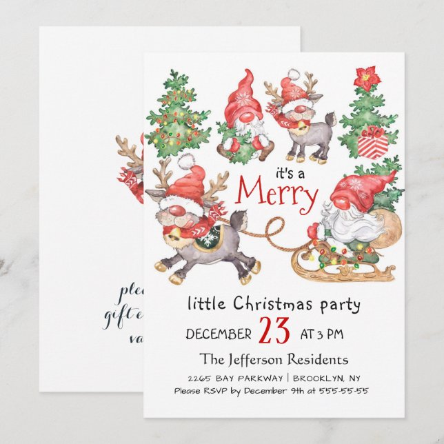 Funny Santa Gnomes Merry Christmas Little Party Invitation (Front/Back)