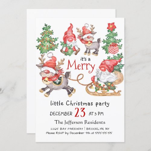 Funny Santa Gnomes Merry Christmas Little Party Invitation