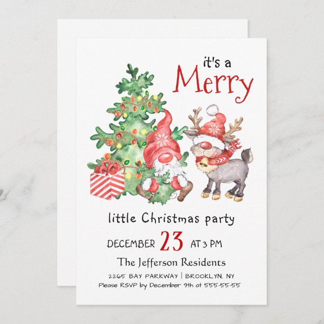 Funny Santa Gnomes Merry Christmas Little Party Invitation (Front/Back)