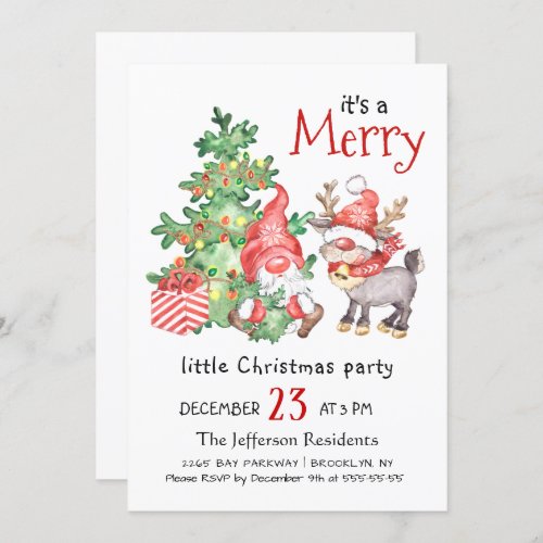 Funny Santa Gnomes Merry Christmas Little Party Invitation
