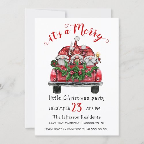 Funny Santa  Gnomes Merry Christmas Little Party Invitation