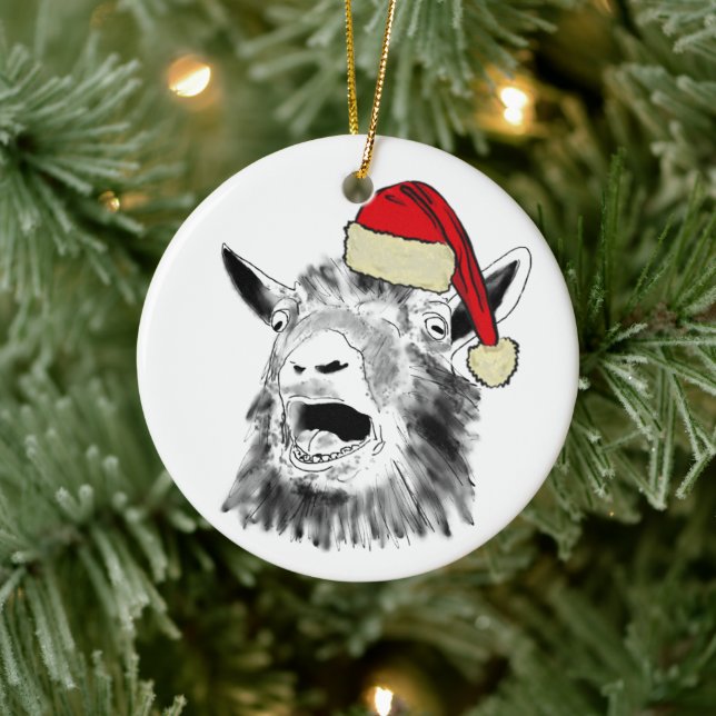 Funny Santa Goat Screaming Ceramic Ornament (Tree)