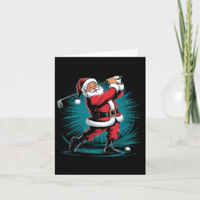 Funny Santa Golfing Ball Sport Swing Christmas Fes Card (Front)