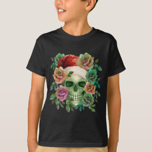 FUNNY SANTA GREEN SKULL AND CHRISTMAS FLORAL T-Shirt
