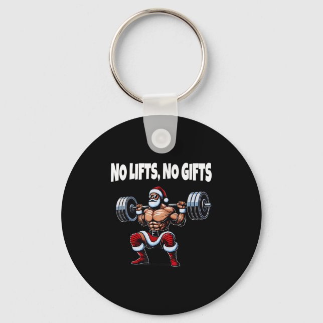 Funny Santa Gym Lifting Swole Santa Ugly Christmas Keychain (Front)