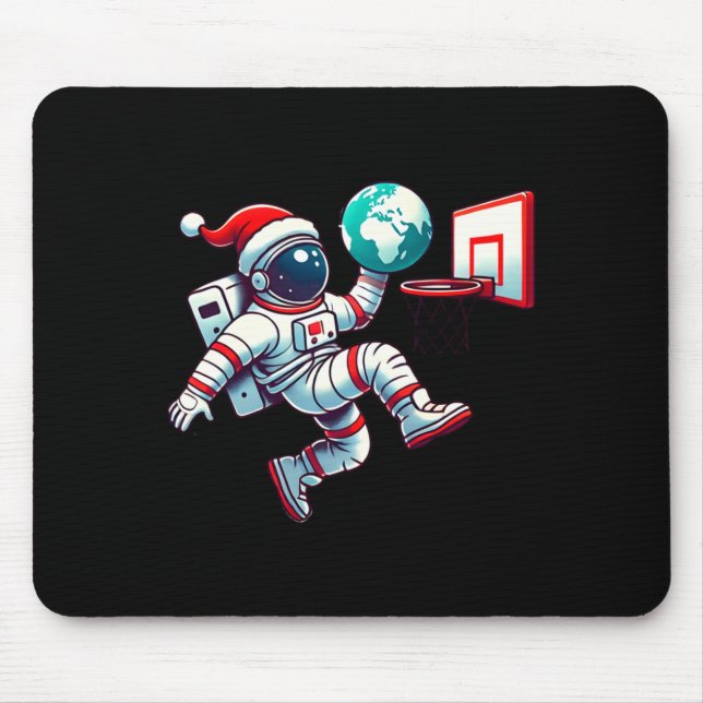 Funny Santa Hat Astronaut Dunking Earth Basketball Mouse Pad (Front)