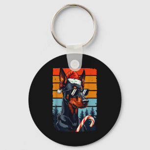 Funny Santa Hat Christmas Dobie Doberman Nscher Keychain