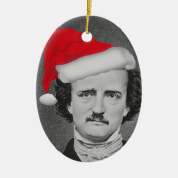 Funny Santa Hat Edgar A. Poe Christmas Ornament by LiteraryLasts at Zazzle
