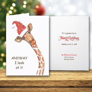 Funny Santa Hat Giraffe Holiday Card