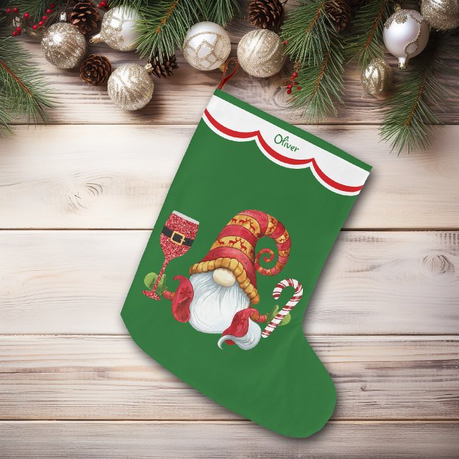 Funny Santa Hat Gnome Large Christmas Stocking (Creator Uploaded)