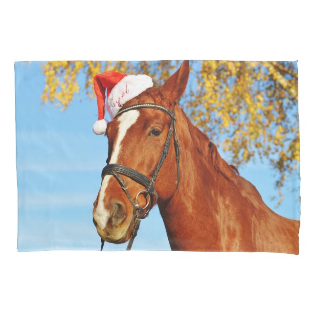 Funny Santa Hat Horse Christmas Pillow Case (Front)