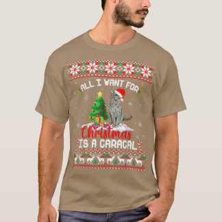 Funny Santa Hat I Want For Christmas Is A Caracal T-Shirt