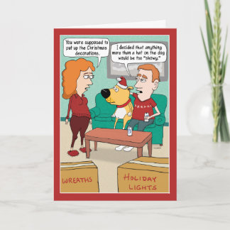 Funny Santa Hat On Dog Christmas Card