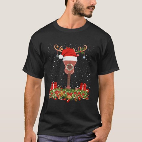 Funny Santa Hat Raindeer Ukulele Guitar Christmas T_Shirt