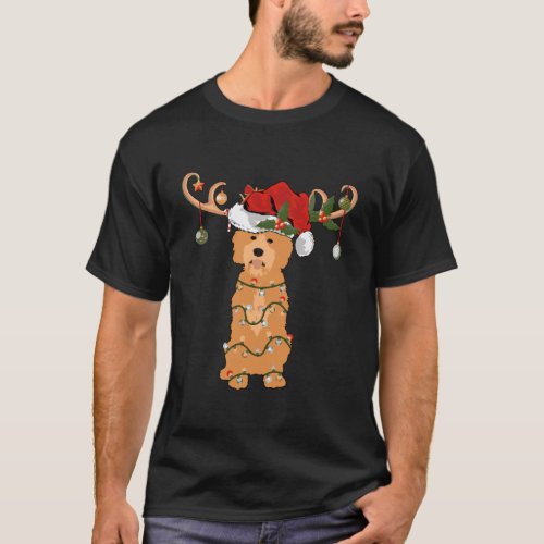 Funny Santa Hat Reindeer Goldendoodle Christmas T_Shirt