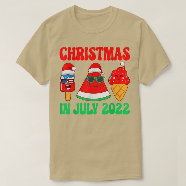 Funny Santa Hat Sunglasses Summer Christmas In Jul T-Shirt (Design Front)