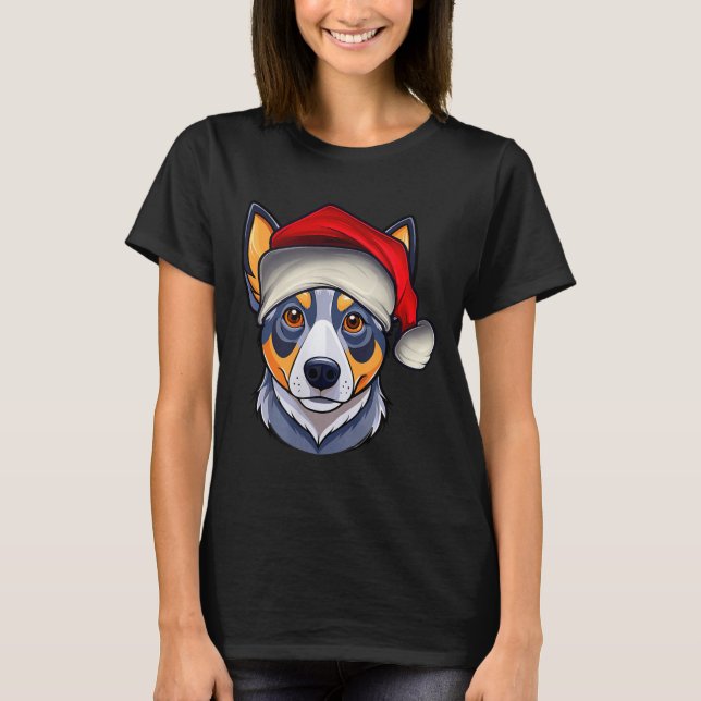Funny Santa Hat Xmas Pajamas Blue Heeler Dog Chris T-Shirt (Front)