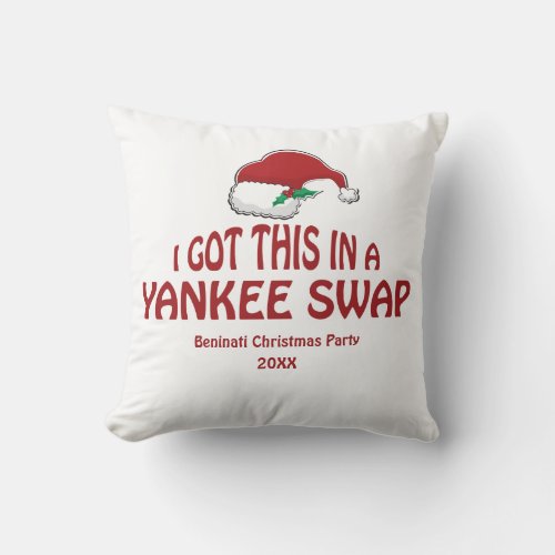 Funny Santa Hat Yankee Swap Gift Throw Pillow