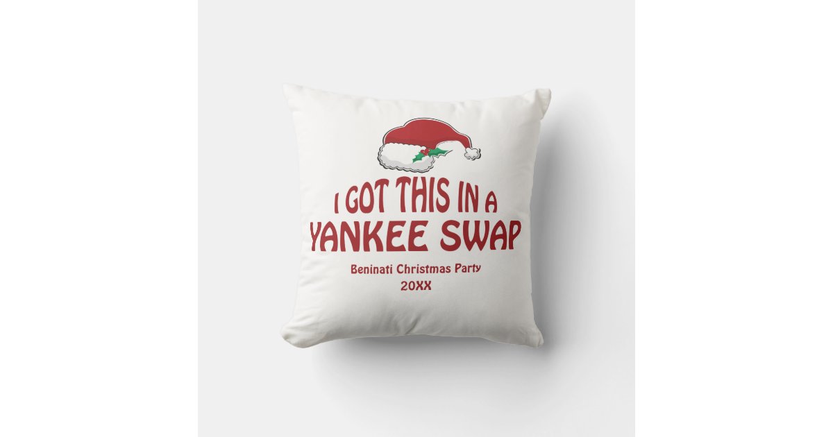 Funny Santa Hat Yankee Swap Gift Throw Pillow | Zazzle