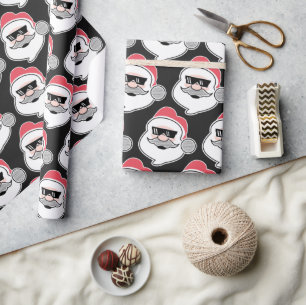 Funny Santa Head With Glasses Cool Modern Xmas Wrapping Paper
