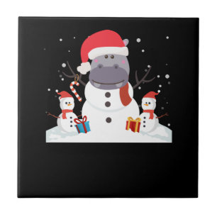 Funny Santa Hippo Christmas Snowman Xmas Gift Ceramic Tile