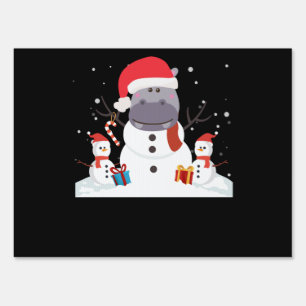 Funny Santa Hippo Christmas Snowman Xmas Gift Sign