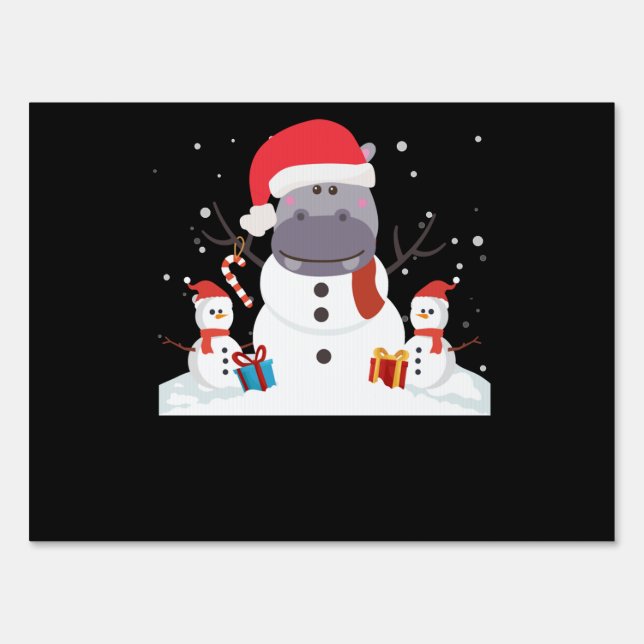 Funny Santa Hippo Christmas Snowman Xmas Gift Sign (Front)