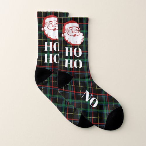 Funny Santa HO HO NO Christmas Plaid  Socks