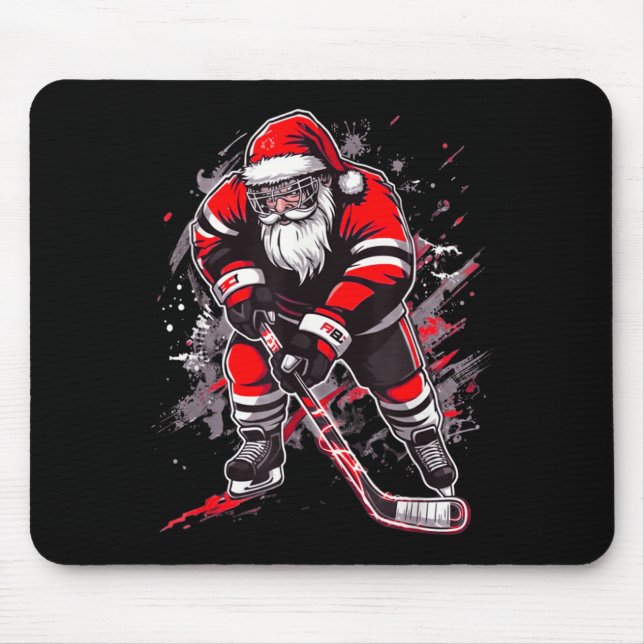 Funny Santa Hockey Christmas Retro Winter Player X Mouse Pad (Front)