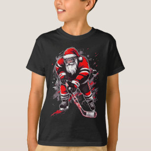 Funny Santa Hockey Christmas Retro Winter Player X T-Shirt