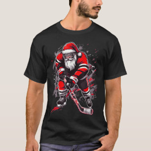 Funny Santa Hockey Christmas Retro Winter Player X T-Shirt