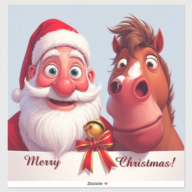🎅 Funny Santa & Horse Holiday Cheer ❄️ Sticker (Sheet)