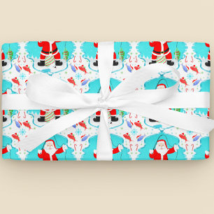 Funny Santa Ice Fishing With Polar Bear Pattern Wrapping Paper