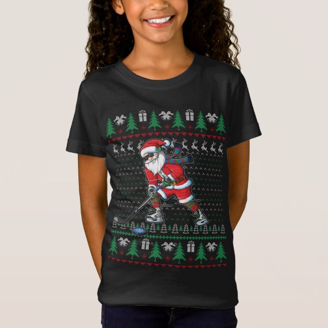 Funny Santa Ice Hockey Player Ugly Sweater Christm (Front)