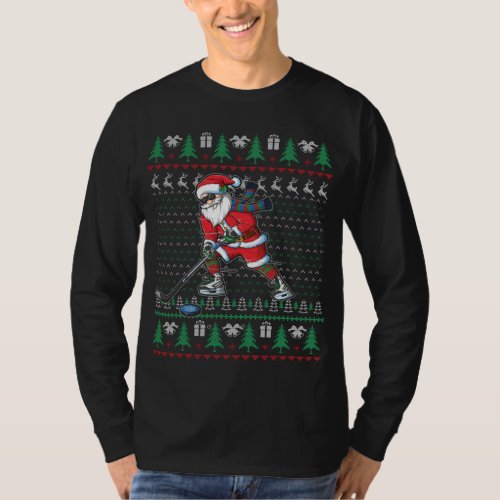Funny Santa Ice Hockey Player Ugly Sweater Christm