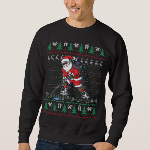Funny Santa Ice Hockey Player Ugly Sweater Christm