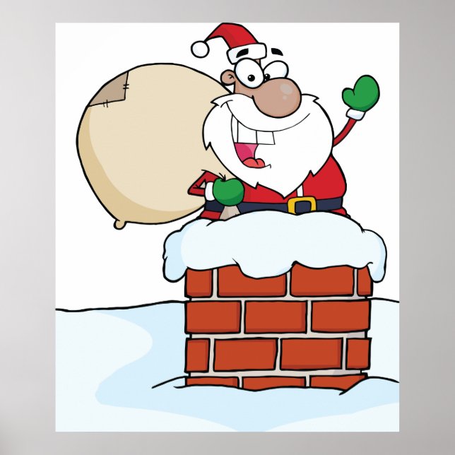 Funny Santa in Chimney Poster (Front)