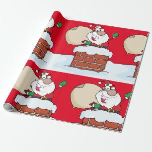 Funny Santa in Chimney Wrapping Paper