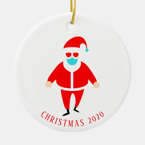Funny Santa in Face Mask Personalized Christmas Ceramic Ornament
