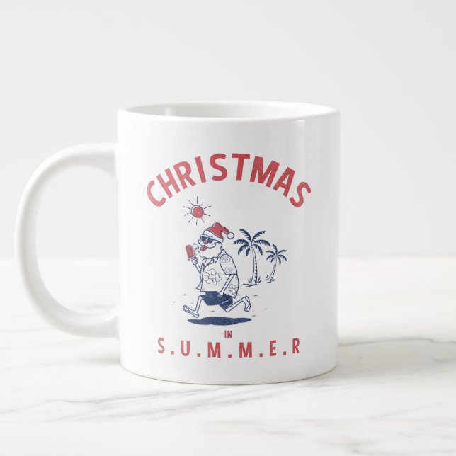 Funny Santa In Summer Christmas In July Giant Coffee Mug (Left)