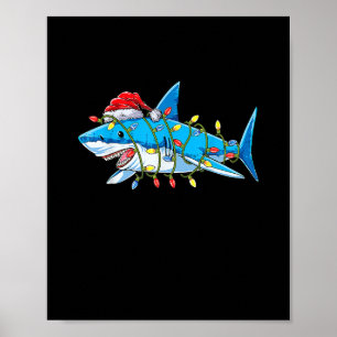 Funny Santa Jaws Shark Christmas Lights Merry Shar Poster