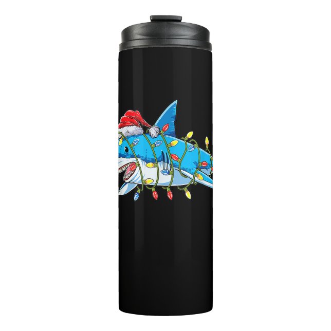 Funny Santa Jaws Shark Christmas Lights Merry Shar Thermal Tumbler (Front)