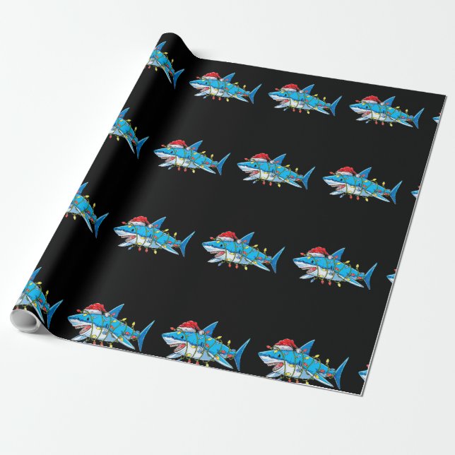 Funny Santa Jaws Shark Christmas Lights Merry Shar Wrapping Paper (Unrolled)