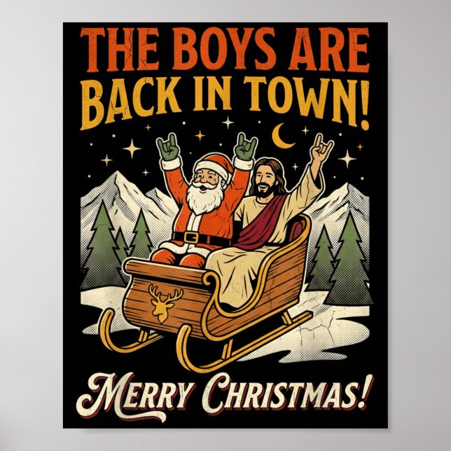 Funny Santa Jesus Rock Christmas Retro Vintage  Poster (Front)