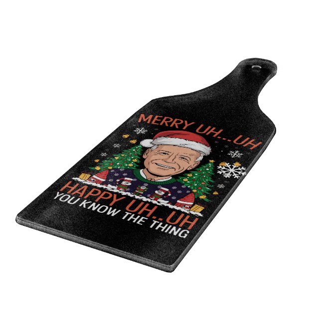 Funny Santa Joe Biden Merry Uh Uh Christmas Ugly Cutting Board (Corner)
