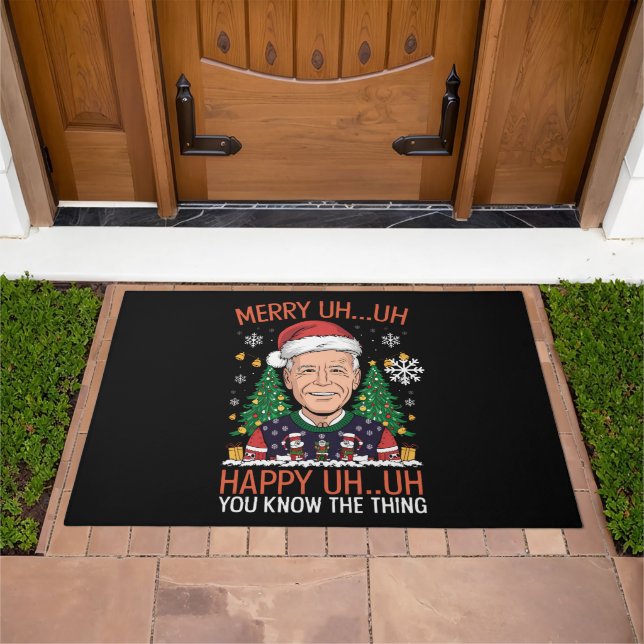 Funny Santa Joe Biden Merry Uh Uh Christmas Ugly Doormat (Outdoor)
