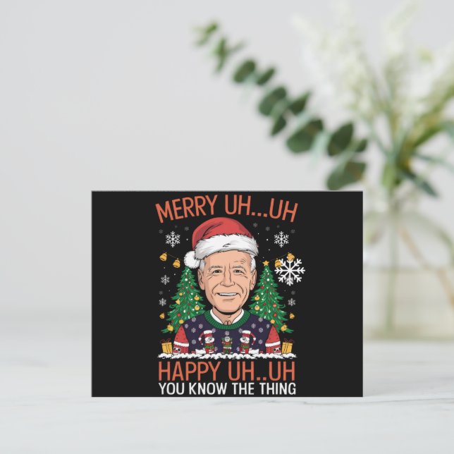 Funny Santa Joe Biden Merry Uh Uh Christmas Ugly Holiday Postcard (Standing Front)