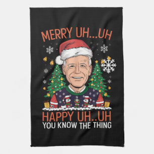 Funny Santa Joe Biden Merry Uh Uh Christmas Ugly Kitchen Towel
