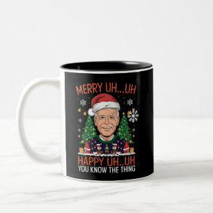 Funny Santa Joe Biden Merry Uh Uh Christmas Ugly Two-Tone Coffee Mug