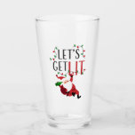 Funny Santa Let's Get Lit Christmas Slogan Glass<br><div class="desc">Santa swinging on a 'Let's Get Lit' sign framed by Christmas lights,  funny slogan Christmas glass.</div>